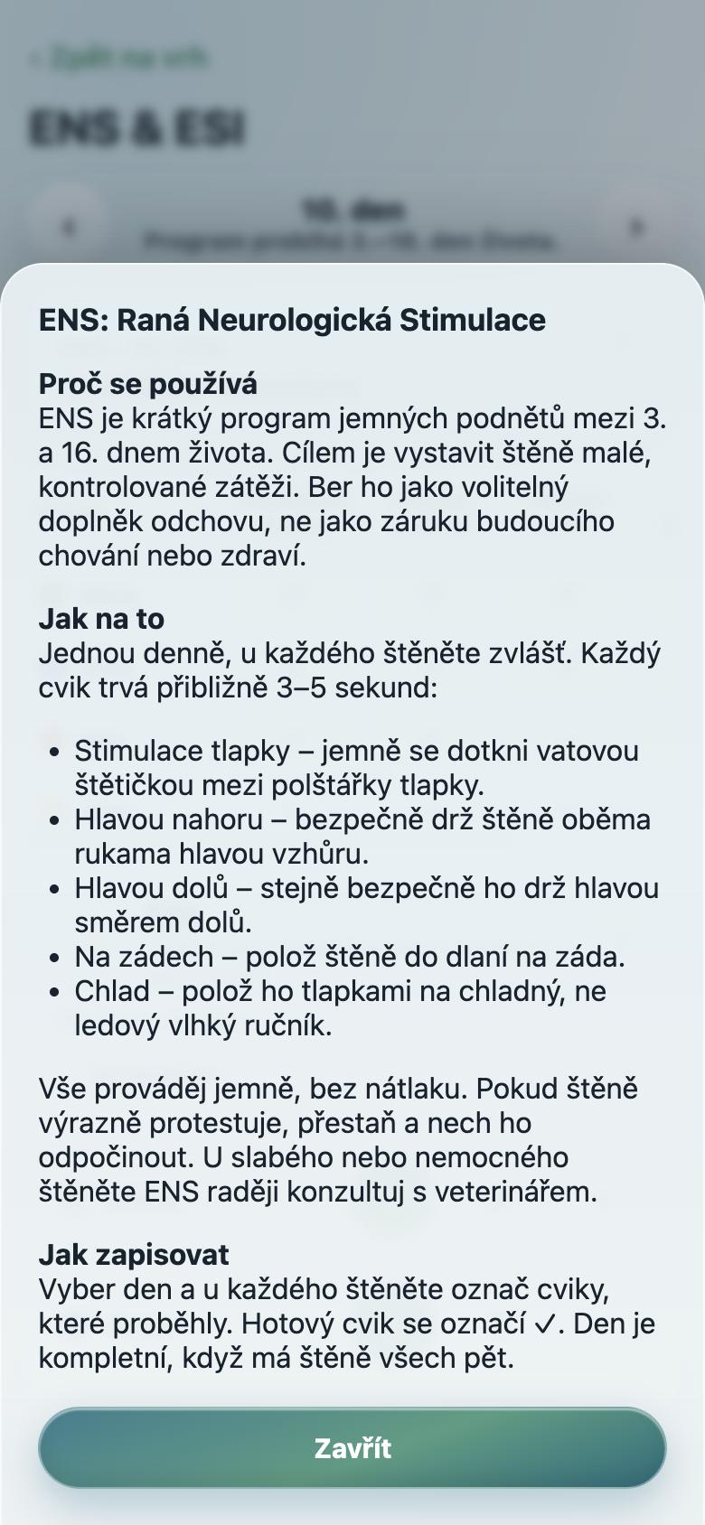 Krátké vysvětlení ENS přímo v aplikaci